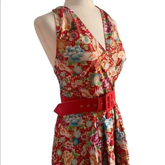 NEW Unique Vintage Red  Floral Halter Dress | Size M - Picture 8 of 16
